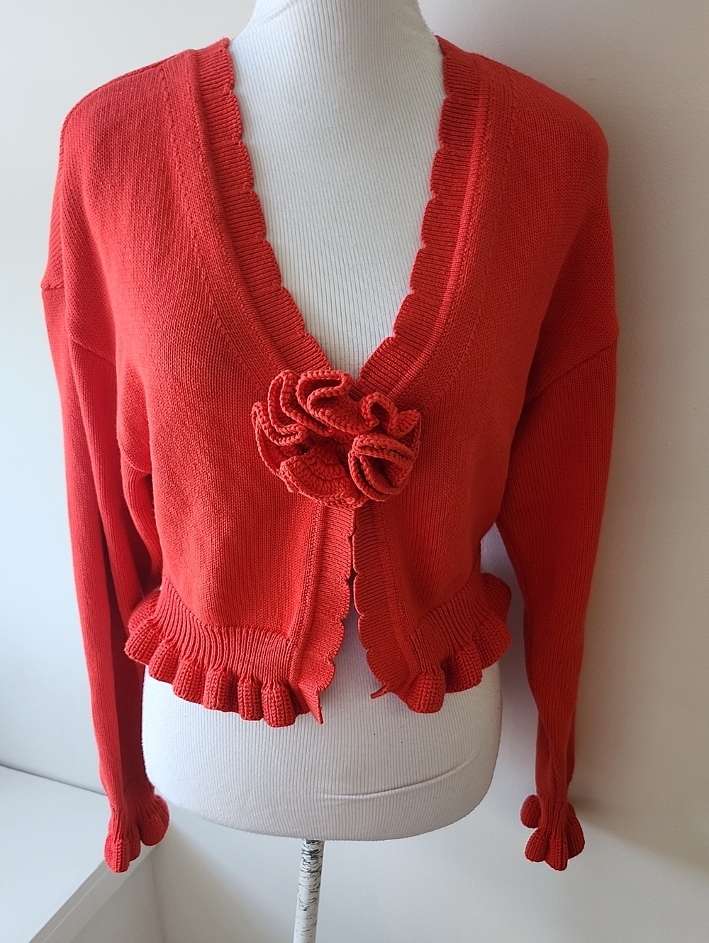 Tularosa Jovien Rosette Red cardigan Cotton Blend Small Revolve - Picture 2 of 7